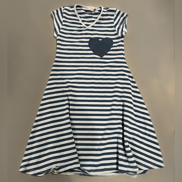 Lilli Lovebird Navy Striped Girl's Dress with Heart Design Sz 8 - Picture 1 of 3